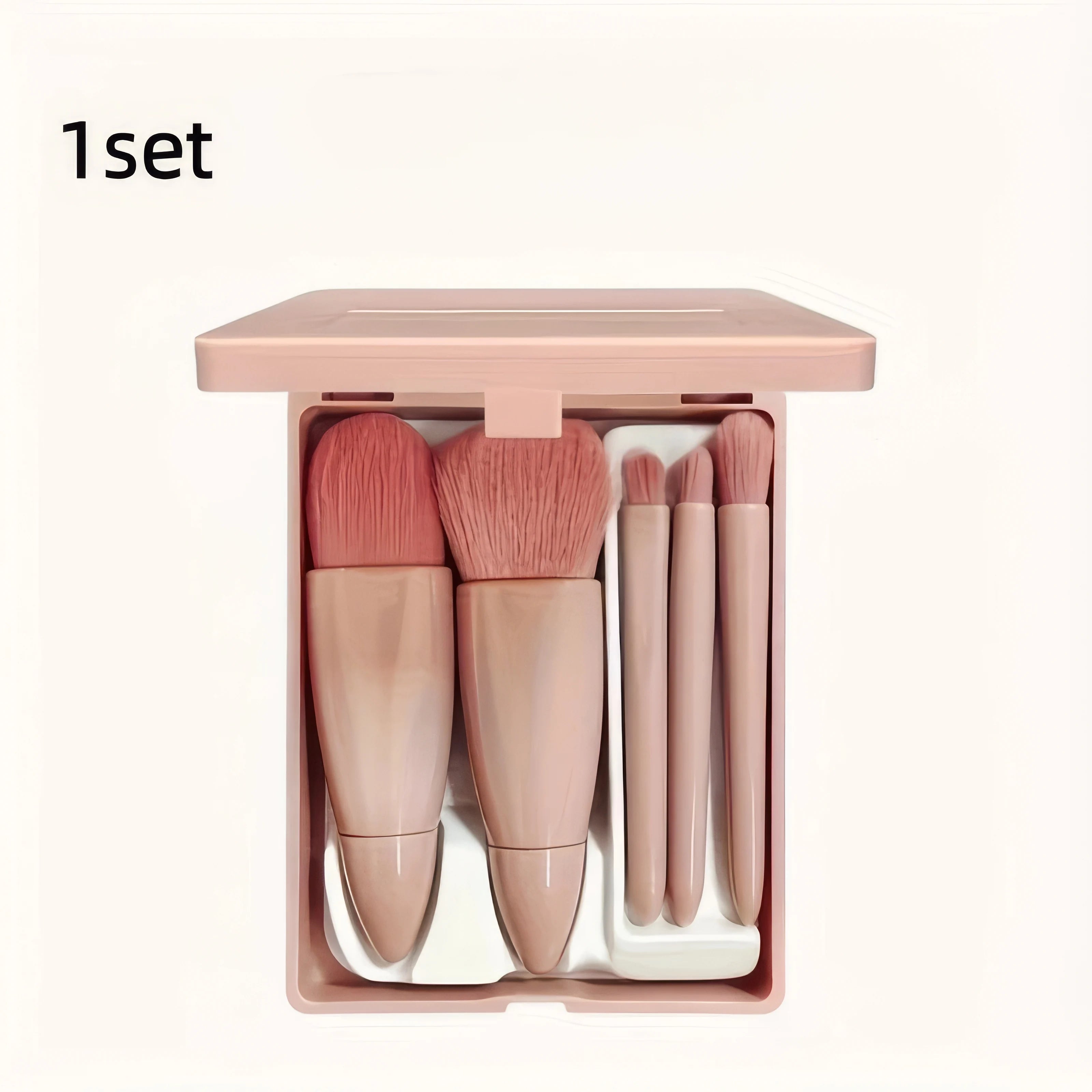 Pink Glow Brush Set — 5-Piece Professional Makeup Brushes + Travel Pouch